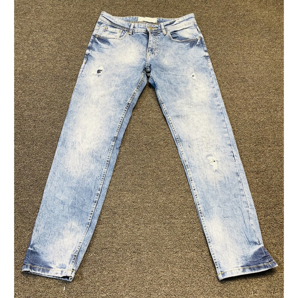 Jeanius Akademiks Jeans Men 30x29 Blue Denim Acid Wash Distressed Grunge Hip Hop